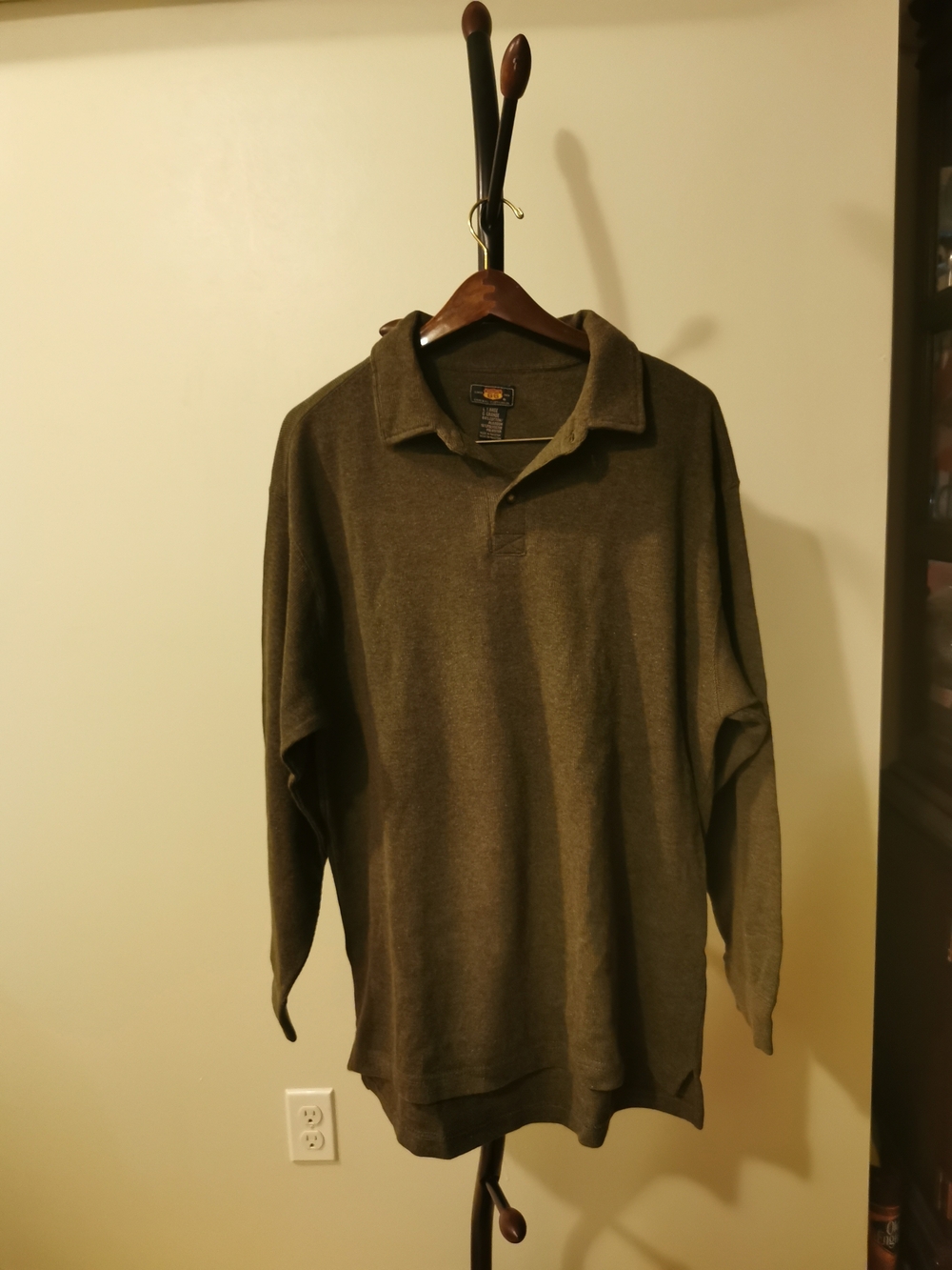 Classic Men's Long-Sleeve Polo Shirt - Olive Green size Large